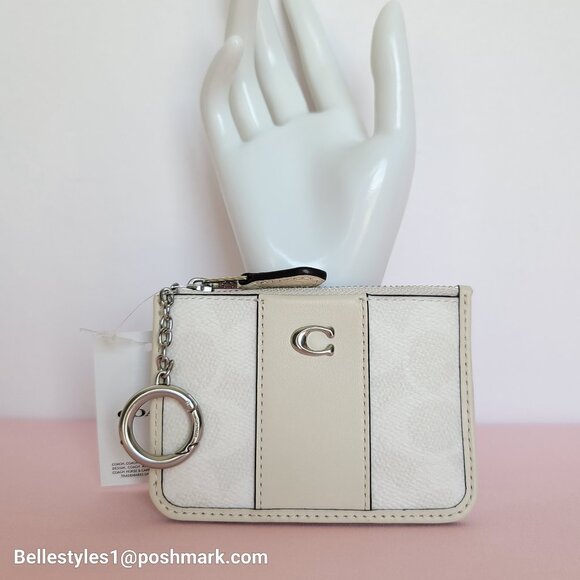 COACH Mini Skinny ID Card Case in Signature Canvas & Leather -White/Chalk color⭐ - Picture 3 of 16